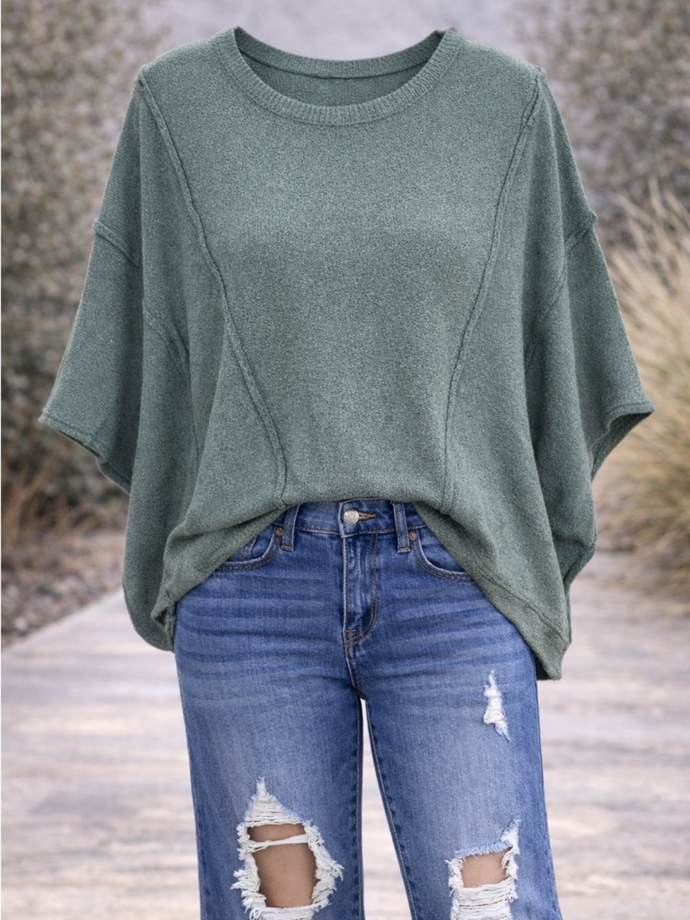 Zenana Outfitters Olive Green Relaxed Knit Tunic